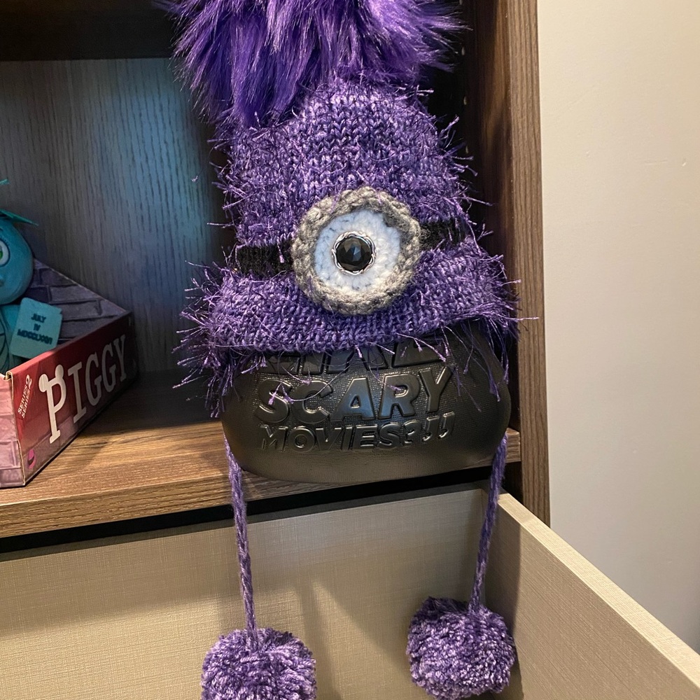 Purple Minion Hat with Pom Poms